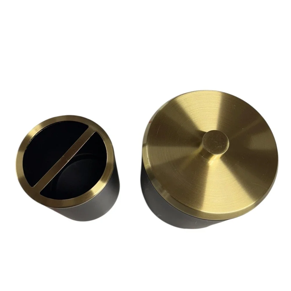 DKNY Bathroom Set Vanity Organizer Toothbrush Holder Canister Black &‎ Gold
